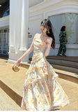 Ndyad French Ruffle Print Spaghetti Strap Dress Fashion Mermaid Party Dress HZ1024