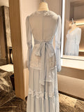 Ndyad Palace Style Lace Chiffon Prom Dresses Fairytale Birthday Evening Gowns HZ1024