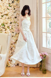Ndyad Moonlight White Strapless A-Line Jacquard Satin Evening Gowns Elegant Birthday Prom Dresses HZ1024