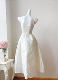 Ndyad Moonlight White Strapless A-Line Jacquard Satin Evening Gowns Elegant Birthday Prom Dresses HZ1024