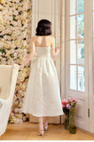 Ndyad Moonlight White Strapless A-Line Jacquard Satin Evening Gowns Elegant Birthday Prom Dresses HZ1024
