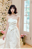 Ndyad Moonlight White Strapless A-Line Jacquard Satin Evening Gowns Elegant Birthday Prom Dresses HZ1024