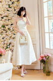 Ndyad Moonlight White Strapless A-Line Jacquard Satin Evening Gowns Elegant Birthday Prom Dresses HZ1024
