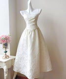 Ndyad Moonlight White Strapless A-Line Jacquard Satin Evening Gowns Elegant Birthday Prom Dresses HZ1024