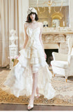 Ndyad Light Apricot Spaghetti Strap Chiffon Ruffle Hi-Lo Birthday Party Dress HZ1024