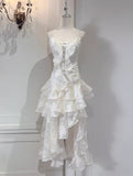 Ndyad Light Apricot Spaghetti Strap Chiffon Ruffle Hi-Lo Birthday Party Dress HZ1024