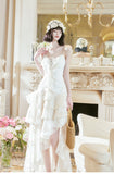 Ndyad Light Apricot Spaghetti Strap Chiffon Ruffle Hi-Lo Birthday Party Dress HZ1024