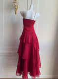 Ndyad Red Spaghetti Strap Chiffon Ruffles A-Line Prom Dresses Gorgeous Birthday Party Dress HZ1024