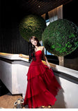 Ndyad Red Spaghetti Strap Chiffon Ruffles A-Line Prom Dresses Gorgeous Birthday Party Dress HZ1024