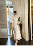 Ndyad Elegant 3D Flower Embroidery Spaghetti Straps Mermaid Birthday Party Dress HZ1024