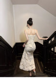 Ndyad Elegant 3D Flower Embroidery Spaghetti Straps Mermaid Birthday Party Dress HZ1024