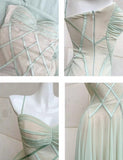 Ndyad Green Tulle Spaghetti Strap A-Line Birthday Prom Dress Sweet 16 Evening Gowns HZ1024