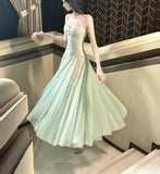 Ndyad Green Tulle Spaghetti Strap A-Line Birthday Prom Dress Sweet 16 Evening Gowns HZ1024