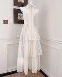 Ndyad Halter Neck Chiffon Layered A-Line White Party Dress HZ1024