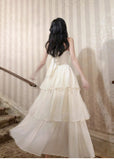 Ndyad Halter Neck Chiffon Layered A-Line White Party Dress HZ1024
