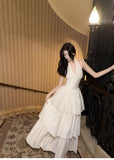 Ndyad Halter Neck Chiffon Layered A-Line White Party Dress HZ1024