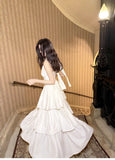 Ndyad Halter Neck Chiffon Layered A-Line White Party Dress HZ1024