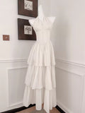 Ndyad Halter Neck Chiffon Layered A-Line White Party Dress HZ1024