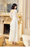 Ndyad Light Apricot Chiffon Jacquard Long Sleeves Ruffled Evening Dress HZ1024