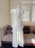 Ndyad Light Apricot Chiffon Jacquard Long Sleeves Ruffled Evening Dress HZ1024