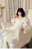 Ndyad Light Apricot Chiffon Jacquard Long Sleeves Ruffled Evening Dress HZ1024