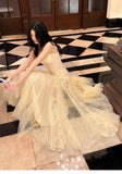 Ndyad Light Apricot Spaghetti Straps Tulle A-Line Birthday Prom Dresses HZ1024