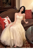 Ndyad Light Apricot Spaghetti Straps Tulle A-Line Birthday Prom Dresses HZ1024