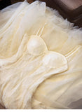 Ndyad Light Apricot Spaghetti Straps Tulle A-Line Birthday Prom Dresses HZ1024