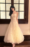 Ndyad Light Apricot Spaghetti Straps Tulle A-Line Birthday Prom Dresses HZ1024