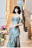 Ndyad Elegant Spaghetti Straps Ruffled Tulle Sheath Evening Dress HZ1024