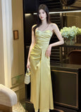 Ndyad French Spaghetti Strap Satin Mermaid Evening Gowns HZ1024