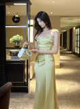 Ndyad French Spaghetti Strap Satin Mermaid Evening Gowns HZ1024