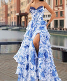 Ndyad Ruffle Sweetheart Neck A-Line Tiered Prom Dresses Fashion Evening Gowns HZ1024