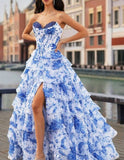 Ndyad Ruffle Sweetheart Neck A-Line Tiered Prom Dresses Fashion Evening Gowns HZ1024