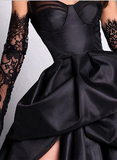 Ndyad Sweetheart Neck A-Line Satin Prom Dresses Formal Evening Dress with Slit HZ1024