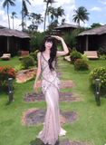 Ndyad Beaded Chiffon Sheath Prom Dresses Backless Evening Dresses HZ1024