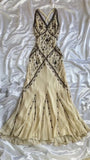 Ndyad Beaded Chiffon Sheath Prom Dresses Backless Evening Dresses HZ1024