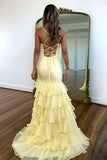 Ndyad Lilac Mermaid Spaghetti Straps Silt Prom Dress Backless Lace Applique Evening Dress with Ruffles HZ1024