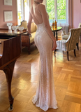 Ndyad Champagne Sheath Spaghetti Straps Mermaid Sequins Long Prom Dress for Party&Special Events HZ1024