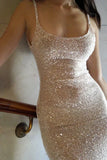 Ndyad Champagne Sheath Spaghetti Straps Mermaid Sequins Long Prom Dress for Party&Special Events HZ1024