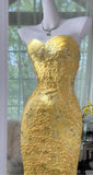 Ndyad Butter Yellow Sweetheart Bodycon Evening Gonws Satin Beaded Short Prom Dresses for Party HZ1024
