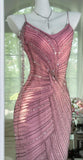 Ndyad Pink Chiffon Beaded Spaghetti Straps Short Prom Dresses Vintage Evening Gowns HZ1024