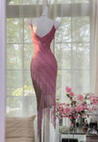 Ndyad Pink Chiffon Beaded Spaghetti Straps Short Prom Dresses Vintage Evening Gowns HZ1024
