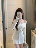 Ndyad style white one-shoulder knitted dress HZ1024
