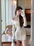 Ndyad style white one-shoulder knitted dress HZ1024