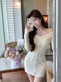 Ndyad style white one-shoulder knitted dress HZ1024