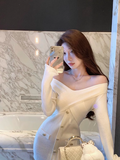 Ndyad style white one-shoulder knitted dress HZ1024