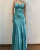 Evafashion Turquoise Satin Chiffon Mermaid Long Prom Dresses for Party HZ1024