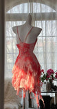 Ndyad Vintage Spaghetti Straps Chiffon Ruffle Bodycon Short Prom Dresses HZ1024