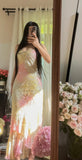 Ndyad Vintage Spaghetti Straps Gradient Chiffon Beading Sheath Prom Dresses HZ1024